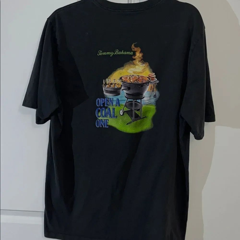 Gray Tommy Bahama Open a Coal One bbq Party Grilling Pocket T Shirt L men’s